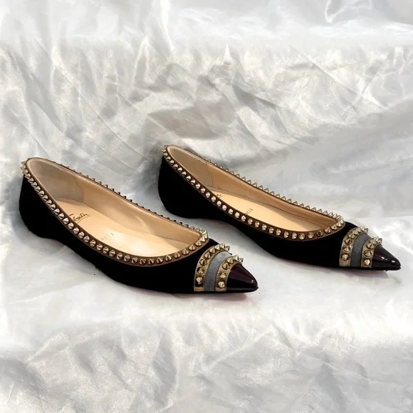 Christian Louboutin Calf Hair & Suede Spiked Malabar Hill Ballet Flats - Picture 2 of 10